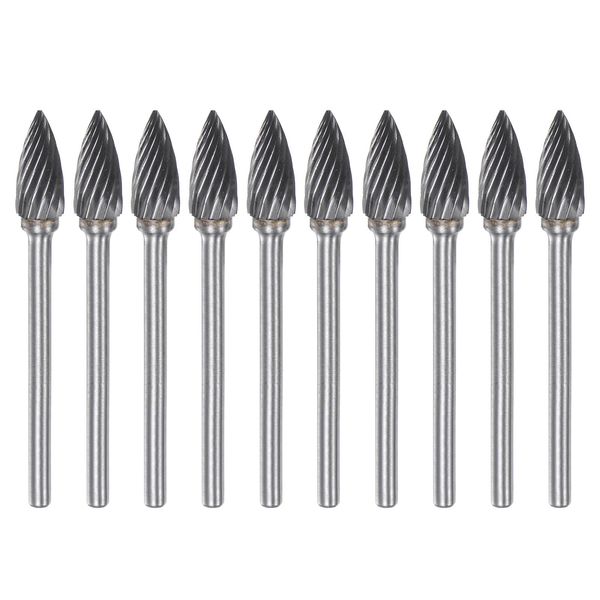 sourcing map 10pcs Carbide Rotary Burrs 1/8" (3mm) Shank 1/4" (6mm) Head Single Cut Pointed G Shape Die Grinder Bits Rasp Files for Hard Metal Wood Stone Polishing Engraving