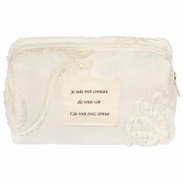 White Makeup Bag Small Nylon Cotton Quilted Cosmetic Makeup Bag Organizer, Ae...