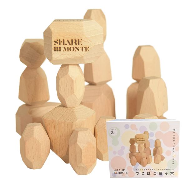 SHARE MONTE Bumpy Building Blocks, Made in Japan, Montessori Toy, Building Blocks, 2 Years Old, Gift, 18 Pieces, Educational Toy, Montessori Trainer & Tree Education Instructor, Present, Made in Japan