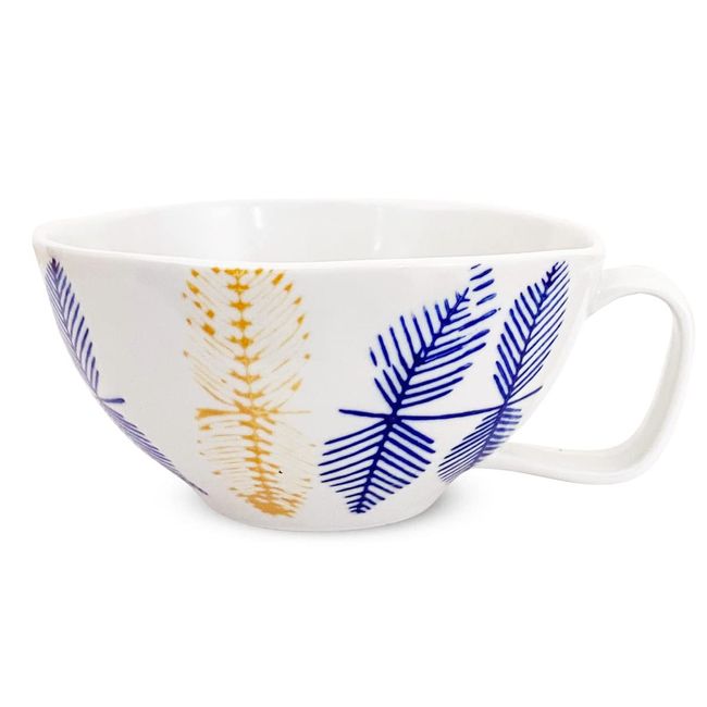 J-kitchens Izan Kiln Soup Cup, 5.5 x 4.3 x H2.4 inches (14 x 11 x 6 cm), 10.8 fl oz (300 cc), Leaves Pattern, Blue, Microwave Safe, Hasami Ware, Made in Japan