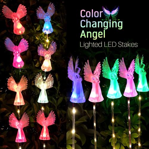 Qualife Solar Angel Lights Outdoor, Garden Gifts for Housewarming Mom Women,Solar Powered Decorative Lights for Garden Yard Patio, Cemetery Grave Decoration, 2 Pack.