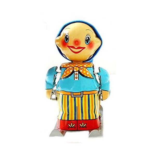 Little Skier boy mechanical clockwork retro tin toy replica