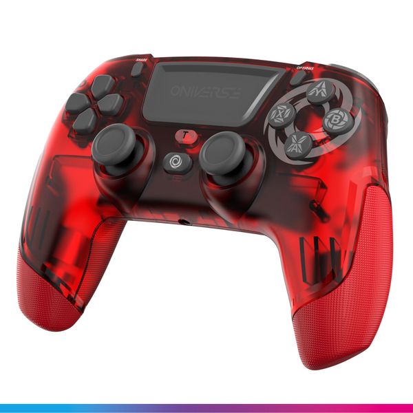 Oniverse Wireless Controller for PS4 PS3 PC ANDROID iOS, Stereo Headset Jack, Adjustable Vibrations, touchpad, macro back buttons, Turbo mode, Wake up, 6 Axis sensor - Revolt (Mars Red)