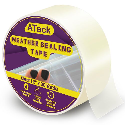 ATack Transparent Window Weather Sealing Tape, 2-Inch x 30 Yards, Clear Window Draft Isolation Sealing Film Tape- No Residue, Surface-Safe, Wood-Safe, Removes Cleanly