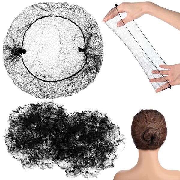 400 Pcs Hair Nets for Women Hair Nets for Food Service Invisible Elastic Edge Mesh 20 Inches Hair Nets, Ballet Dance Hair Bun(Black)