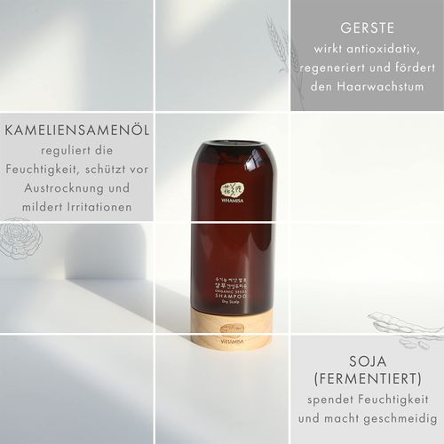 WHAMISA Organic Seeds Shampoo Dry Scalp - 28 Plant Substances Against Dry Scalp - for Strong Shiny Hair and Hair Growth - No Silicone Sulphates Parabens - Korean Natural Cosmetics 510 ml