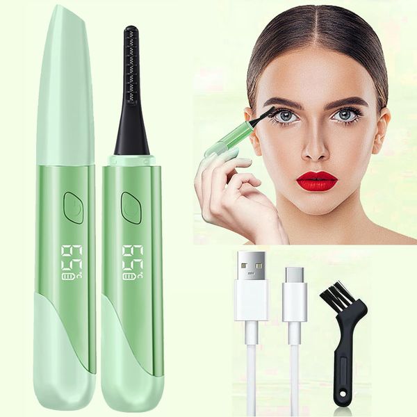 Heated Eyelash Curler, USB Rechargeable Electric Eyelash Curler, 15s Quick Heat, 4 Gear Temperature Control with LED Display Mini Eye Lash Curler for Women Girls (Green)