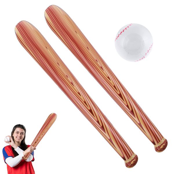 AHQiZFX 3 Pcs Baseball Beach Ball Baseball Bat Inflates, Including Beach Ball Baseball and 2 Pcs 30 Inch Inflatable Baseball Bat, Baseball Party Favors for Pool Beach Sports Game