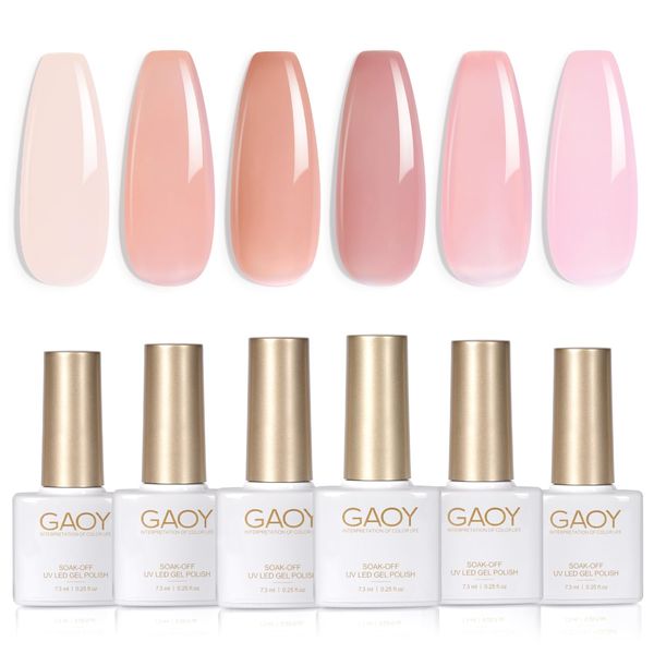 GAOY Jelly Nude Pink Gel Nail Polish Set di 6 colori Kit di smalto gel trasparente