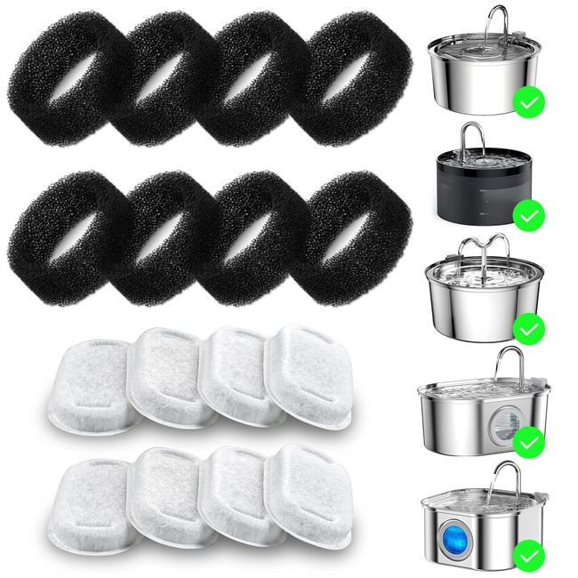 Cat Water Fountain Filter 16 pc for Stainless Steel Cat Fountain, Carbon Filter Plus Sponge Foam Filter Pack (16)