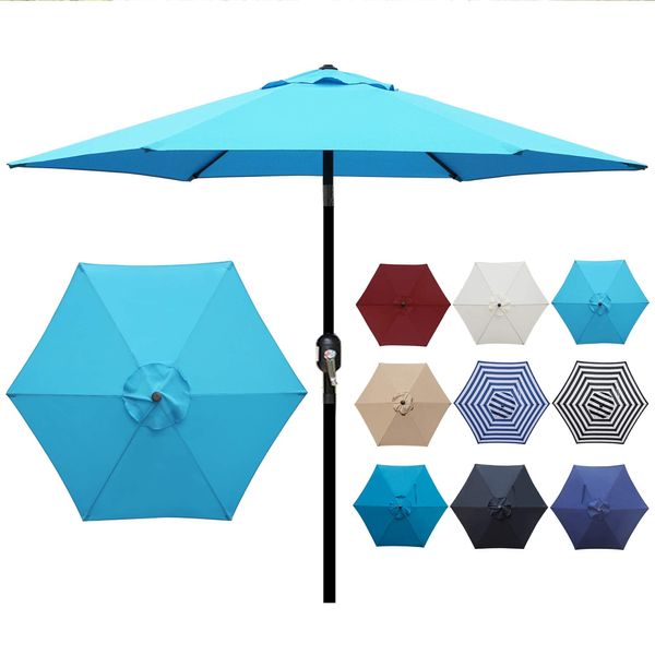 Blissun 7.5 ft Patio Umbrella, Yard Umbrella Push Button Tilt Crank (Light Blue)