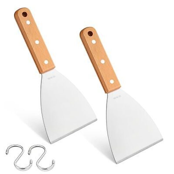 Griddle Scraper Set of 2 Stainless Steel Slant Edge Flat Top Grill Scrapers