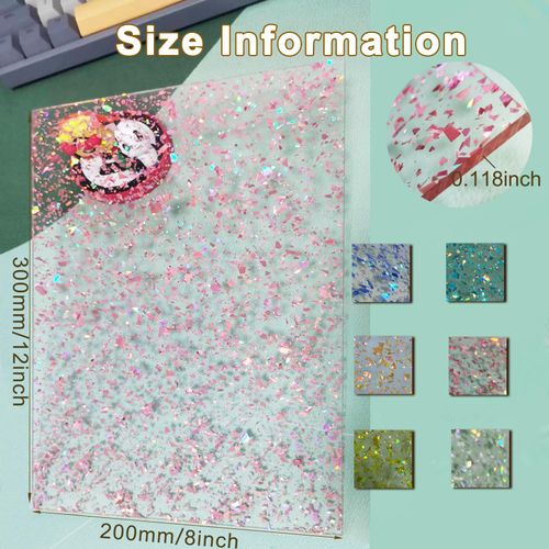 FaeliKnise 1/8" Thick Glitter Acrylic Sheets Transparent Confetti Sparkly Acrylic for Laser Cutting and Engraving & Crafts(12x 8, Pink, 2)