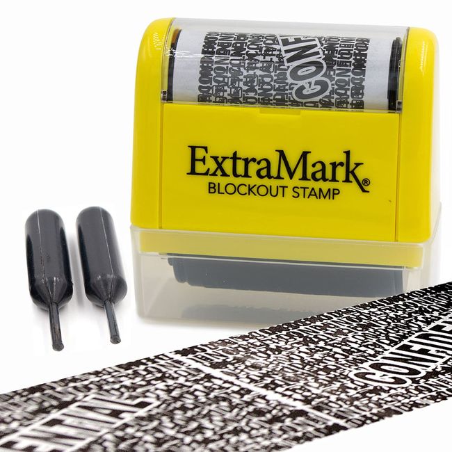 ExtraMark Identity Theft Protection Blockout Stamp - Roller Stamp with Two Replacement Ink Tubes - Yellow Unit