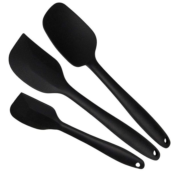 3PCS Black Silicone Spatulas, Heat Resistant Spatula Rubber Spatulas Mixing Spoons with Steel core Non-Stick Kitchen Utensils for Cooking, Baking and Mixing