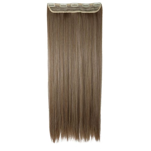 Real Fashion 17-26 inches Straight Curly Clip in Hair Extensions 3/4 Full Head Instant One Piece Full Head Hairpiece 26”-Straight, Ash brown mix Bleach blonde