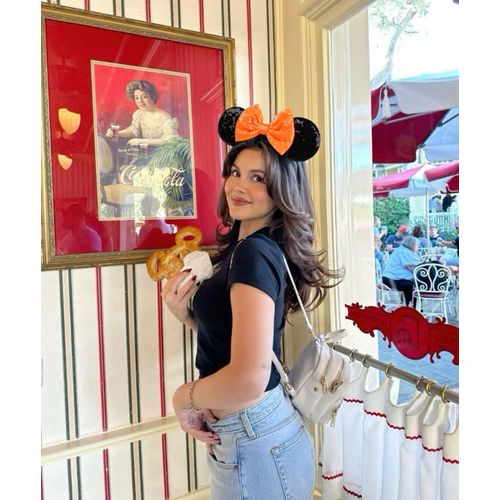 WOVOWOVO Halloween Mouse Ears Headbands for Women Girls Orange Bow Mouse ear Headband Sequin Hairbands Party Princess Cosplay Costume Hair Accessories