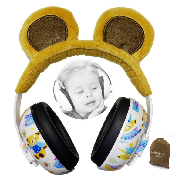 PORMUCAL Baby Ear Protection Ear muffs For 3 Months To 2+ Years Noise Reduction Hearing protection For Infant And Toddlers With Bear Ear. (Brown)