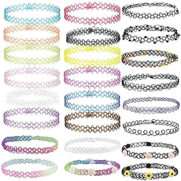 Choker Halskette,Henna Halskette Choker Gothic Tattoo Kette mit Anhanger Mädchen Choker Stretch Choker Set (24 Stück)