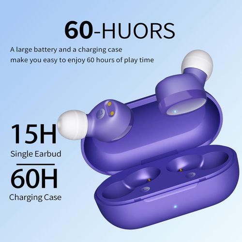 Redpepper Wireless Earbuds in-Ear Headphones Bluetooth 5.3 with Built-in Mics Deep Bass Clear Call Ultralight Headsets Up to 60H Play Time for Studying Workout Gaming Purple