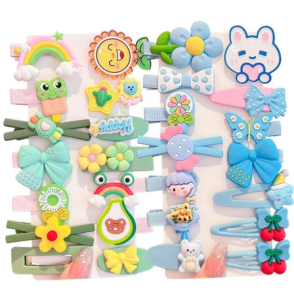 Baby Hair Clips, Pin, Barrettes for Girls, Toddler Girls Accessories, Kids Clips Styling, Flower Rainbow Candy Fruits Butterfly Cute 28 Pieces (Blue+Green)