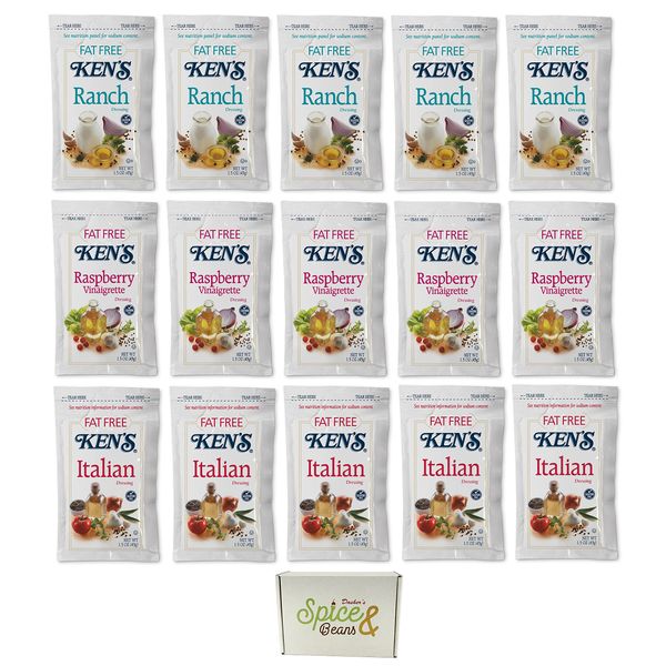 Fat Free Ranch, Fat Free Raspberry Vinaigrette, & Fat Free Italian Portion Packets Salad Dressing 1.5 Oz - 15 Pack (5 Each)