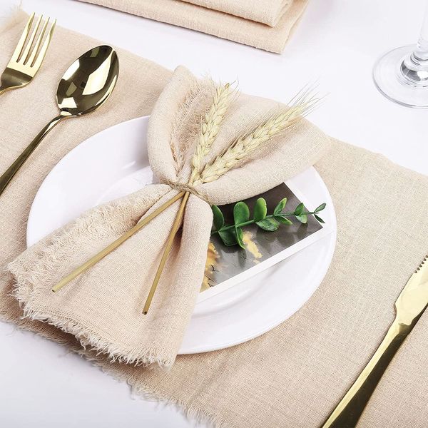 Dloapesy Cheesecloth Napkins, Set of 6, Weddings Decorative Napkins, Dinner Parties, Everyday use, Hand Dyed 100% Cotton Napkins (Beige, 42cm*42cm)