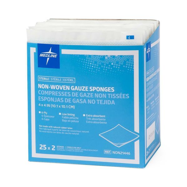 Medline Avant Gauze Non-Woven Sterile Sponge, 4"x4", 6-Ply, Box of 50- NON21446Z