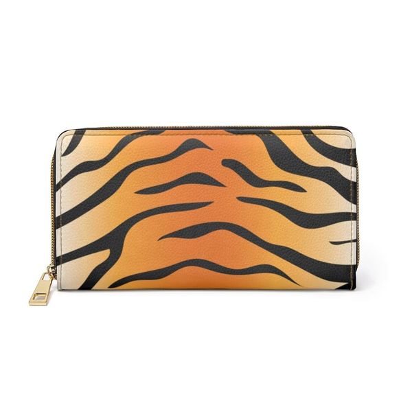 Womens Wallet, Zip Purse, Orange & Black Tiger Stripe - One size