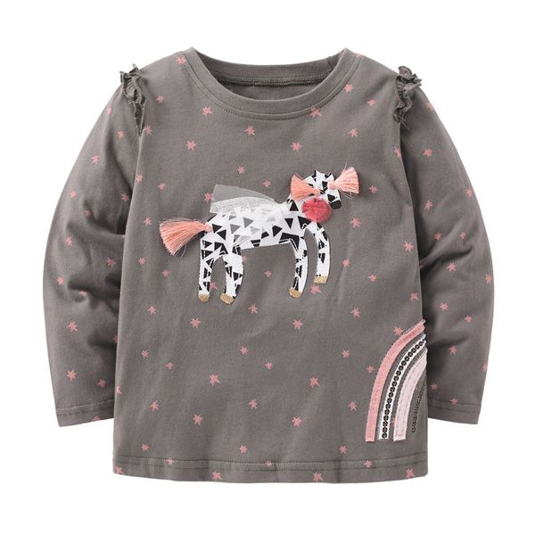 Baby Girl Cartoon Unicorn Patches Pattern Cotton Shirt - 140 (8-10Y) / Grey