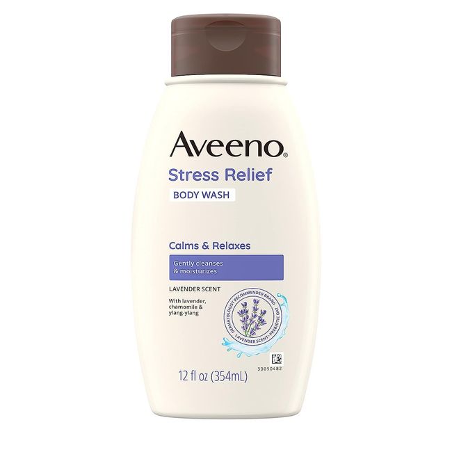 Aveeno Stress Relief Body Wash with Soothing Oat & Lavender Scent for Sensitive Skin, Moisturizing Shower Wash Gently Cleanses & Helps You Feel Calm & Relaxed, Sulfate-Free, 12 fl. oz