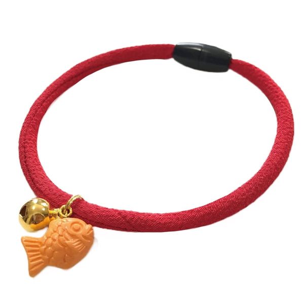 Kokoneko Honpo Cat Collar, Safety, Comes with Bells, Japanese Pattern, Lightweight, Adjustable, Made in Japan, Handmade (Taiyaki, Red)