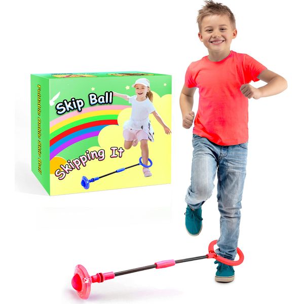 Skip Ball for Kids, Foldable Ankle Skip Ball Colorful Light Flashing Jumping Ring, Fitness Jump Rope Sports Swing Ball, for Children Adults Boys Girls Toy (Red)