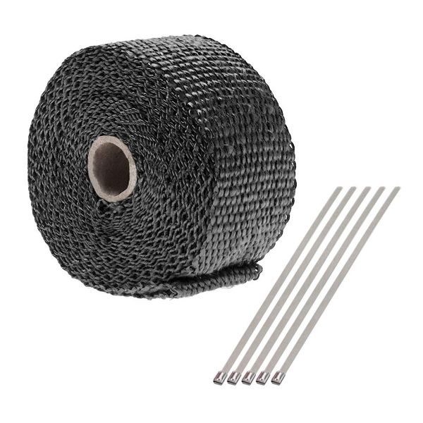 big-autoparts 2 inch by 16.5 feet Exhaust Manifold Heat Wrap Thermal Wrap Tape and Stainless Ties Kit,Black