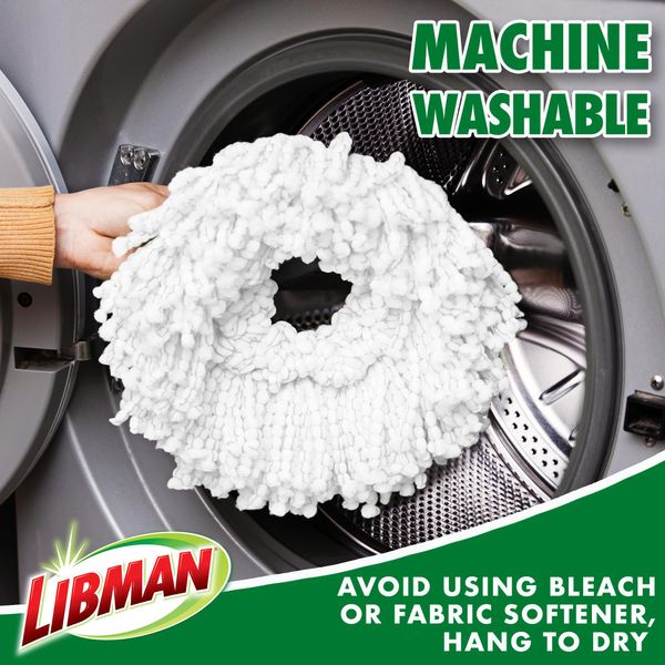 Libman Tornado Spin Mop Refills-Case of 4-Microfiber Head, Easy to Replace, Machine Washable, Green & White