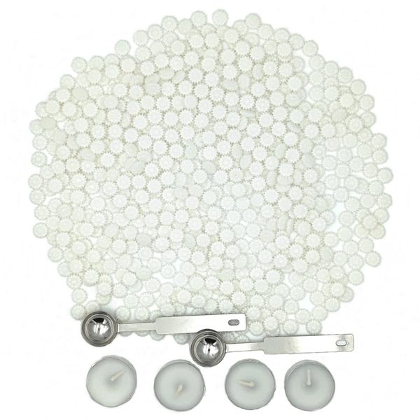 600PCS Sunflower Sealing Wax Beads Kit with 2Pcs Melting Spoons and 4Pcs Tealight Candles for Wax Stamp Letter Sealing Invitation Cards Gift (White)