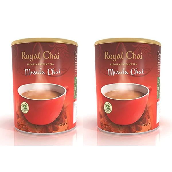 Royal Chai Masala Sweetened Tub 400g (Pack of 2) – Premium Instant Tea – Masala Tea – Natural – Instant Masala Indian Tea