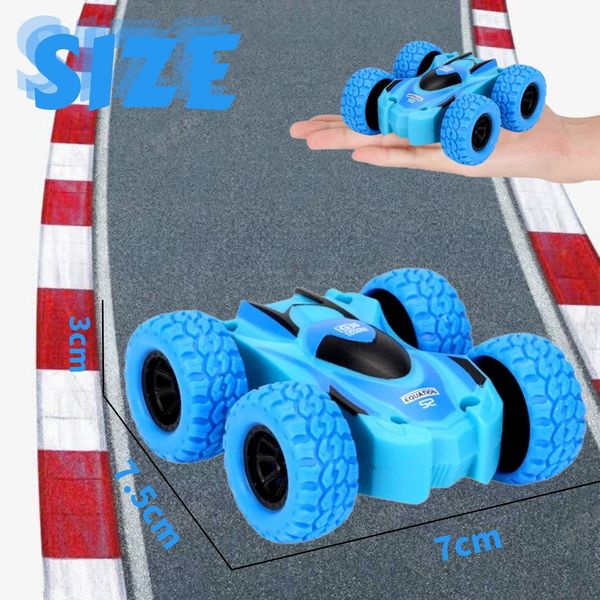 Yeefunjoy Double Sided Blue 360°Tumble Stunt Toy Cars, Pull Back Car, Friction Powered Vehicles Push and Go Vehicle, Inertia Off-road Rubber Wheels Car Birthday Gifts for 3-10 Year Old Boys Girls Kids