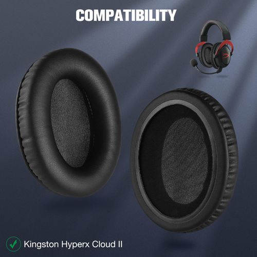 Yizhet Earpads Replacement compatible with Kingston HyperX Cloud II Gaming & HyperX Cloud 2 Headphone Ear Pads Protein Leather & Memory Foam Headset Ear Cushion Cover Pads (1 Pair, Black)