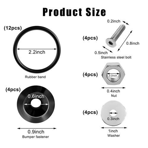 KVAEY Bumper Quick Release, JDM Front Rear Bumper Fasteners with Stainless Steel Screw Rubber O-Ring Washers, Universal Car Bumper Quick Release Tabs Trunk Bend Fenders Holders Kit (Black)