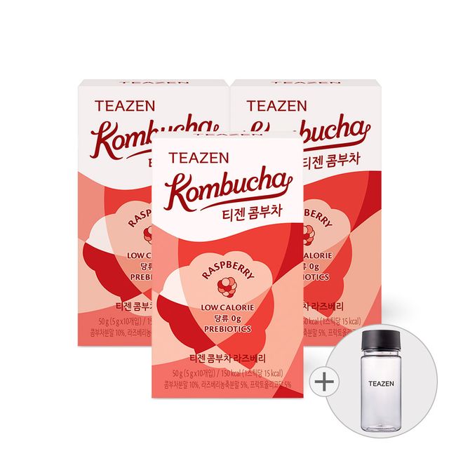 Teazen Kombucha Raspberry 10 sticks x 3 boxes (bottle included)