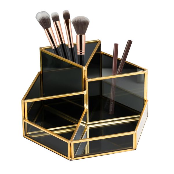 SLHEQING Make Up Organiser Beauty Organiser Tray Jewellery Brush Holder Black, Glass Cosmetic Box, Clear Decorative Tray