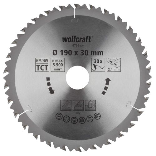 wolfcraft TC Circular Hand Saw Blade, brown series, Ø 190 mm I 6736000 I Fast, rough cuts