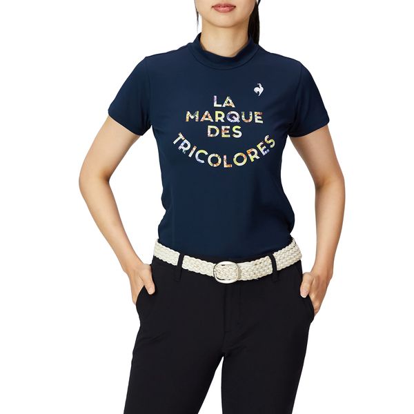 Le Coq Sportif Golf UPF 50 Women's Short Sleeve Shirt, Mock Neck, Sweat Absorbent, Quick Drying, Stretch, 22 Fall and Winter Model, NV00 (navy)