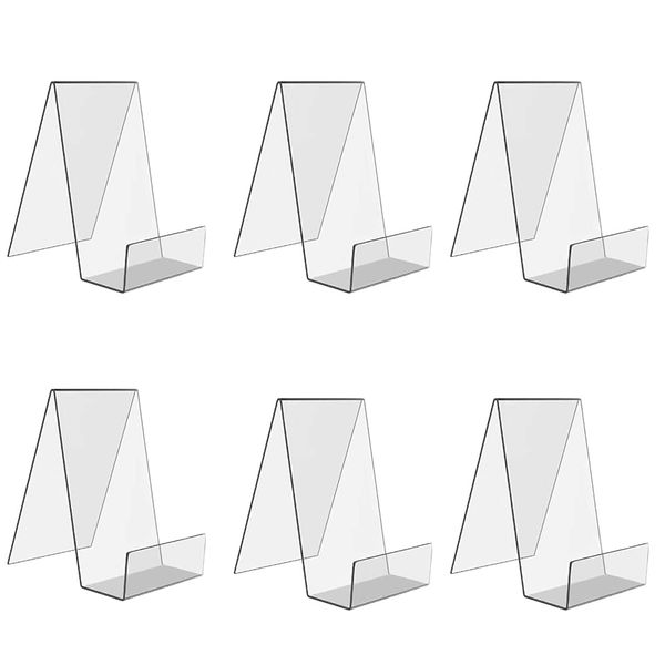 LOVECENTRAL 6 Packs Clear Acrylic Book Stand,Transparent Book Display Stand, Book Stands for Display, Acrylic Bookshelf for Displaying Picture Albums, Books, Music Sheets, Notebooks, Artworks