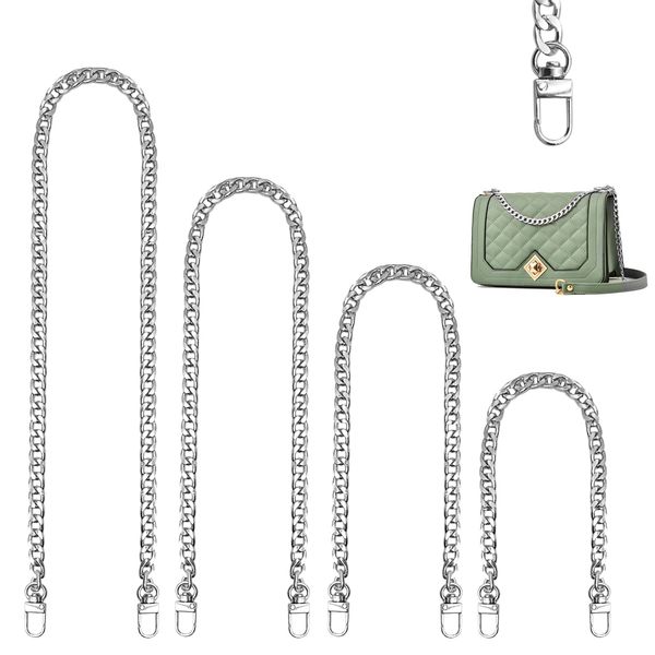 Purse Chain Straps, Handbag Chain with Buckles, Handbag Chain Strap Purse Straps Shoulder Replacement Chain, for Women Girls DIY Wallet Handbag Crossbody Bag Crafts(30cm/60cm/100cm/120cm) (Silver)