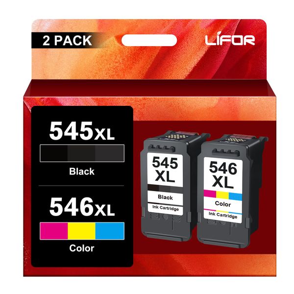 LIFOR Replacement for Canon Ink Cartridges 545XL 546XL PG-545XL CL-546XL for Pixma TS3355 TS3350 TS3150 MG3050 MG2550S MG2950 TR4550 TR4551 TR4650 MX495 (1 Black 1 Colour) Packing May Vary