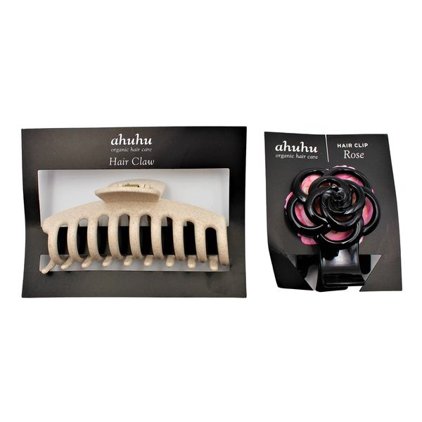 ahuhu Organic Hair Care Set of 2 Hair Clips Rose + Hair Clip Cream