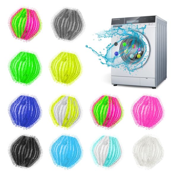 FuninCrea 12 Pcs Nylon Washing Balls, Reusable Washing Machine Lint Filters Anti-winding Floating Pet Hair Remover Washing Machines Pet Hair Catcher Balls for Laundry (02#)