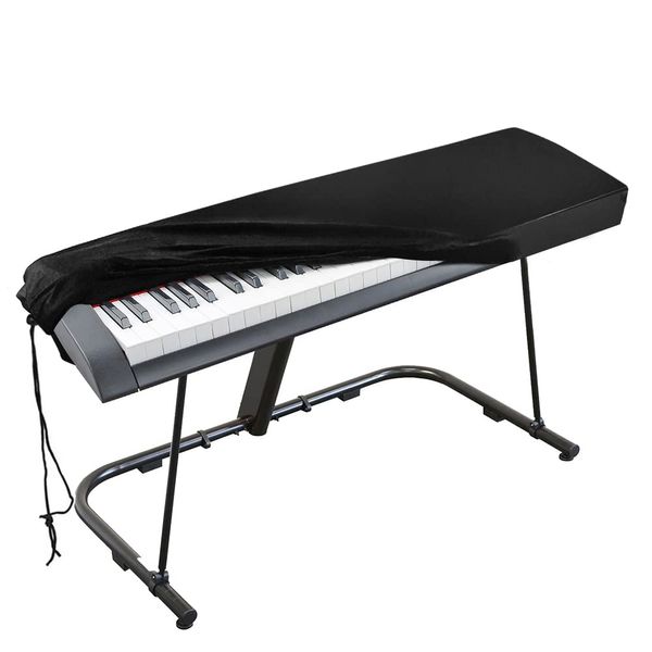 Abdeckung für Klaviertastatur, Stretch-Samt Schutzabdeckung mit verstellbaren, elastischen Schnur und Verriegeln für 76 Tasten-Tastatur, Digitalpiano Yamaha Casio Roland Konsolen und mehr (schwarz)